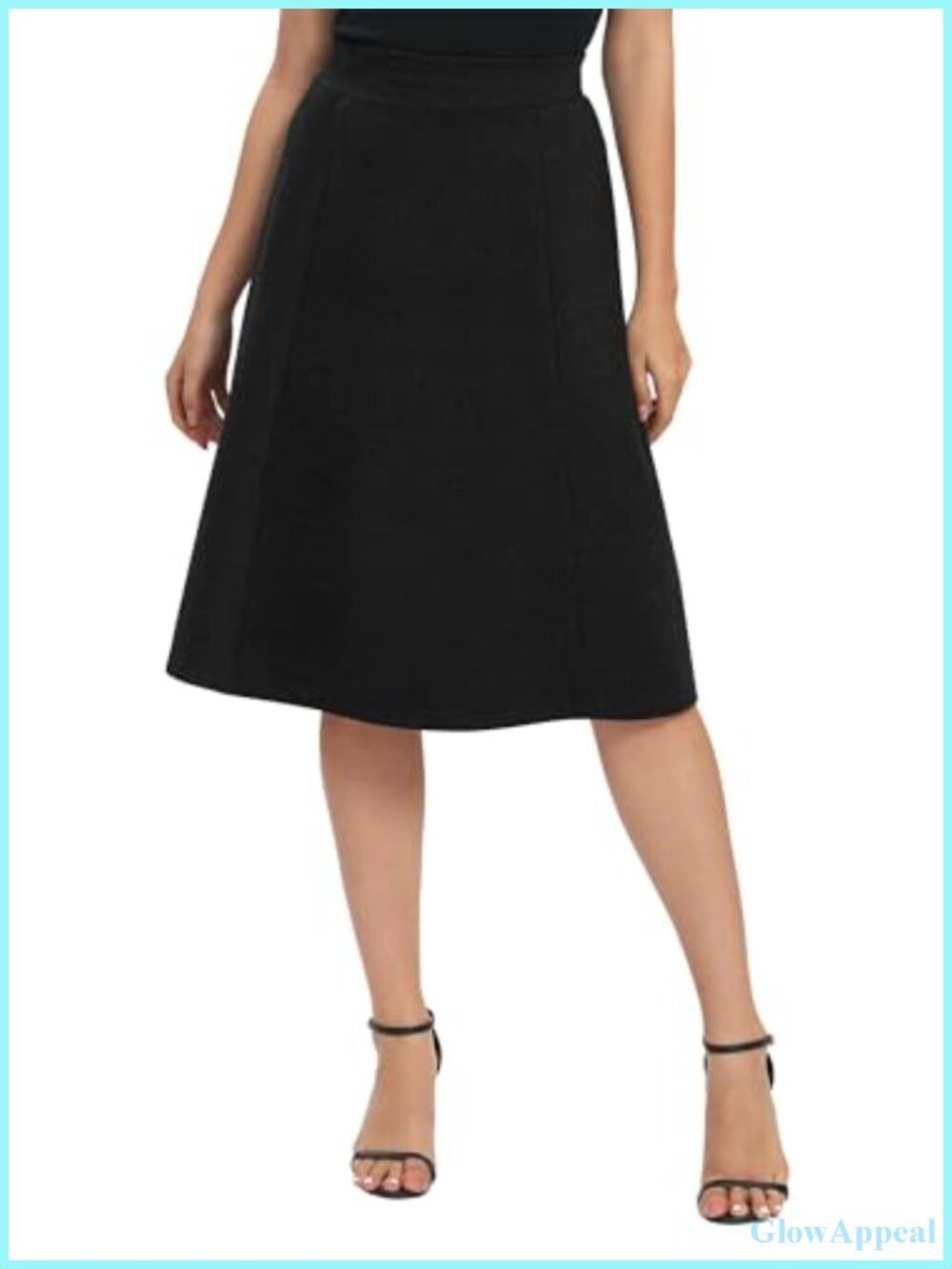 A-Line Elastic High Waist Flare Midi Knee Length Stretchy Skirt